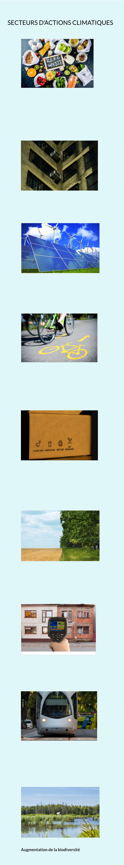 SECTEURS D'ACTIONS CLIMATIQUES Augmentation de la biodiversité
